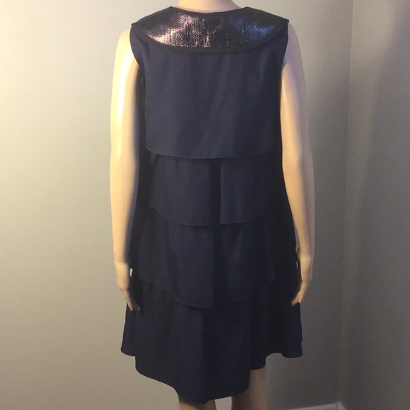 WAYNE : SLEEVELESS DARK BLUE 100% SILK DRESS - Picture 5 of 7